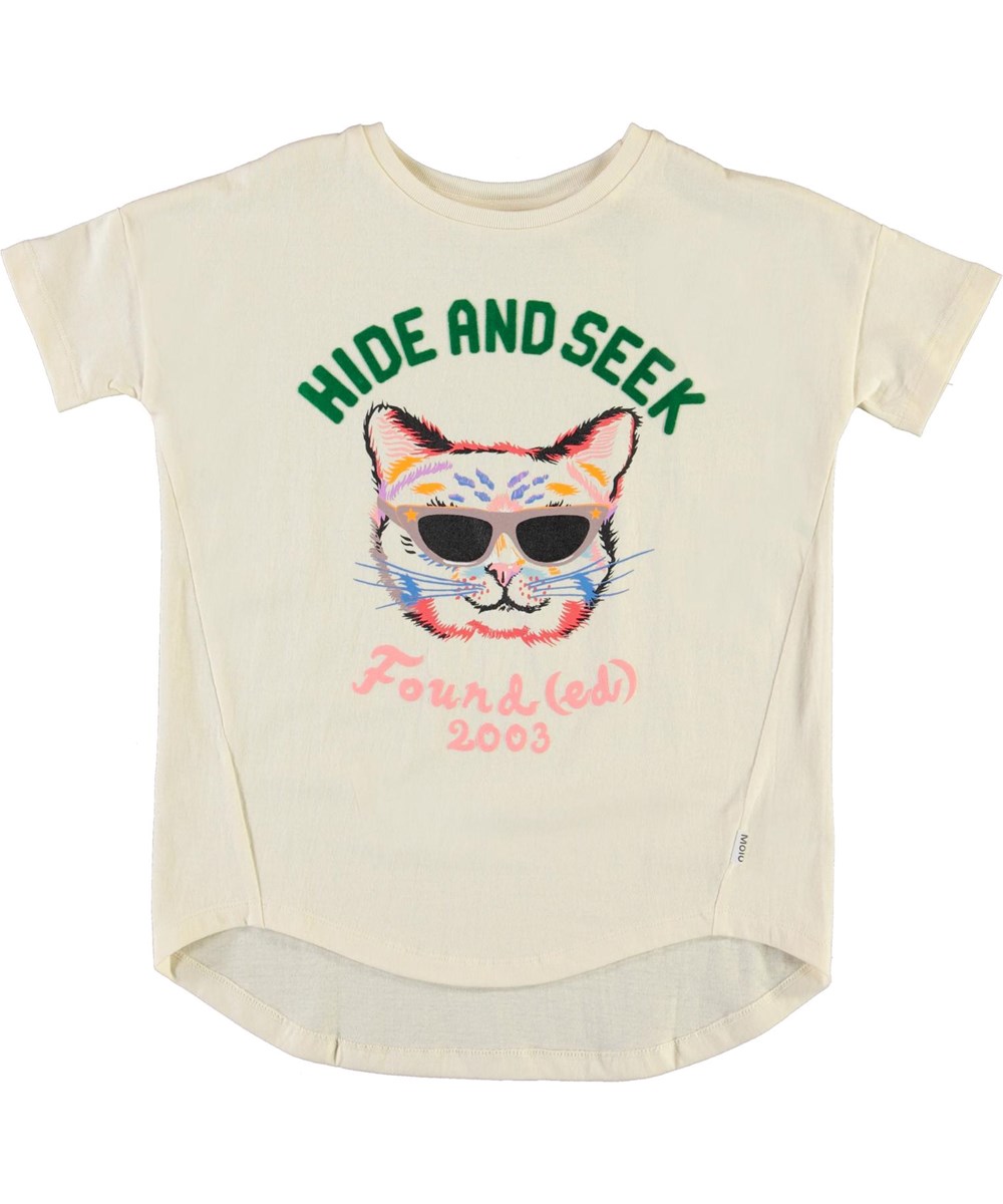 Renessa - Pearled Ivory - Biologische t-shirt met print van een kat