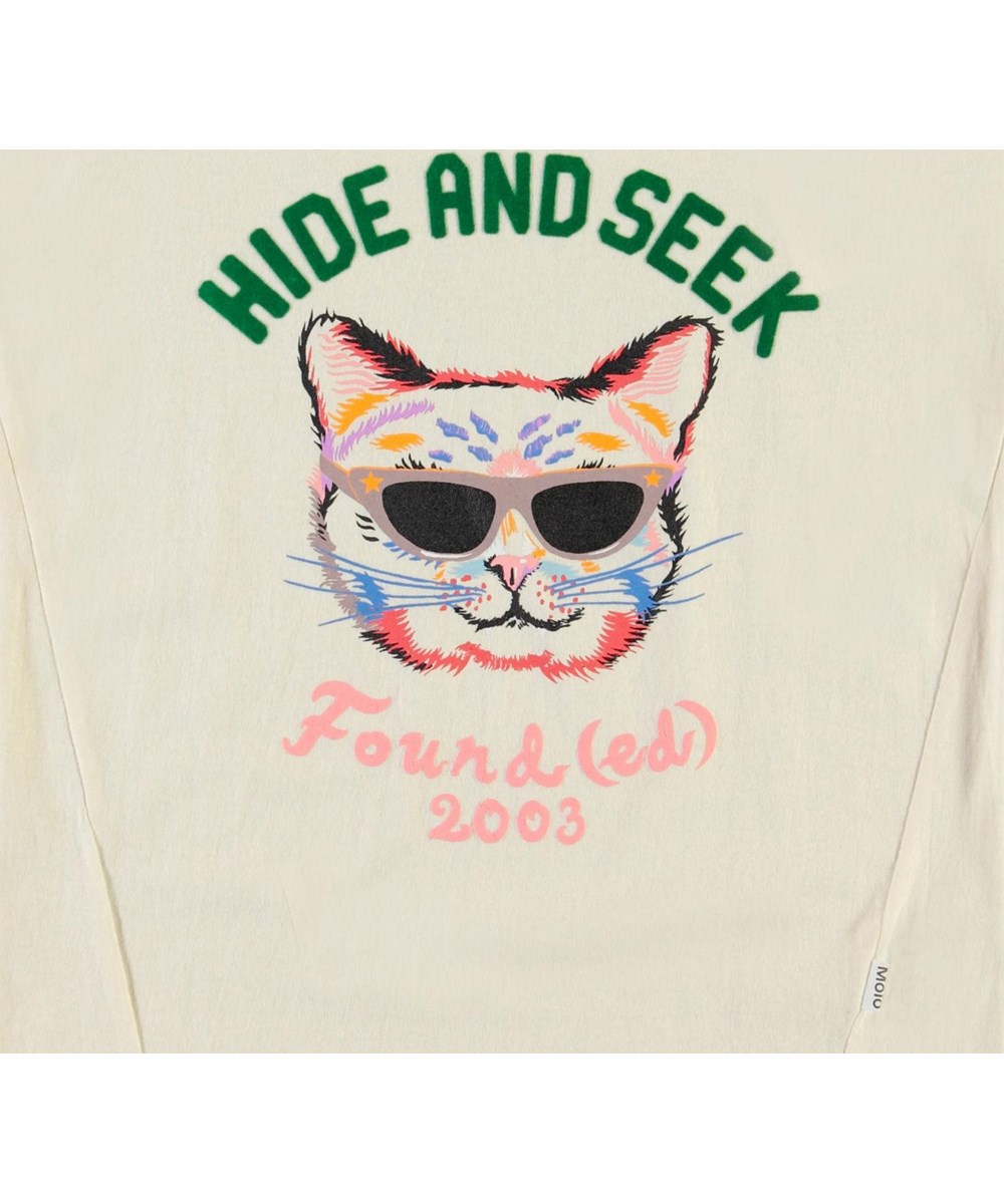 Renessa - Pearled Ivory - Biologische t-shirt met print van een kat