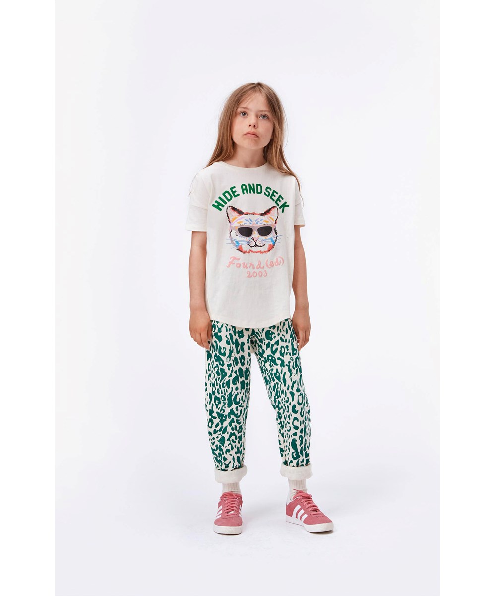 Renessa - Pearled Ivory - Biologische t-shirt met print van een kat