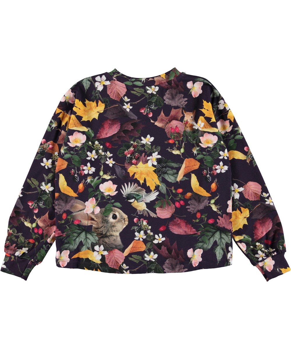 Reniza - Berry Picking - Biologische sweater met een print van een lynx en bramen