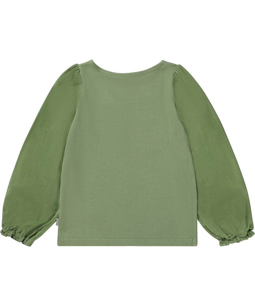 Rhoda - Moss Green - Groene biologische top met pofmouwen