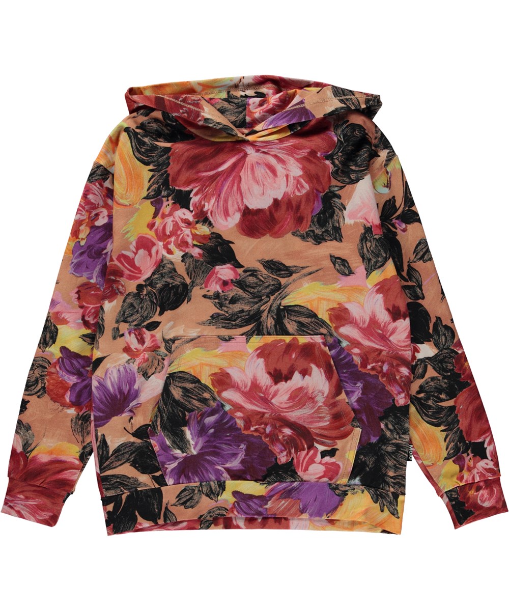 Rhona - Artist Flowers - Gebloemde biologische hoodie in verschillende kleuren oudroze