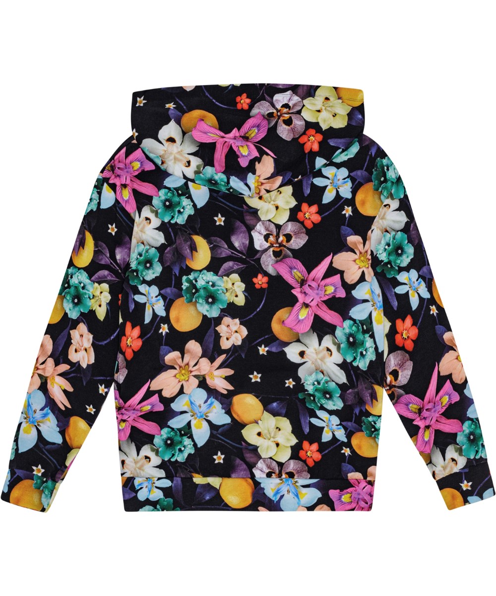 Rhona - Garden Of Plenty - Levendige bloemenprint hoodie met lange mouwen van biologisch katoen in een ruime pasvorm.