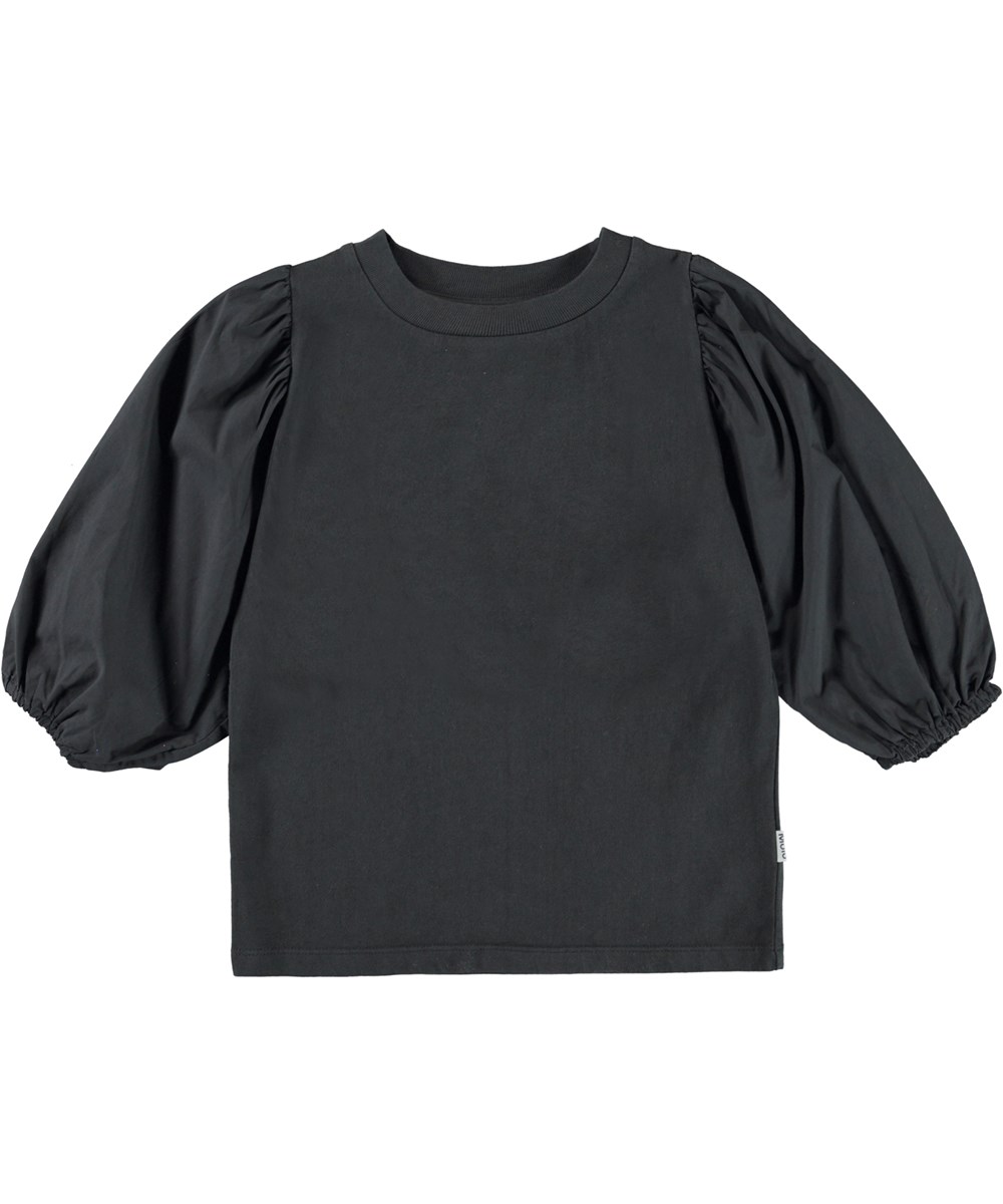 Rica - Space Grey - Grijze biologische t-shirt met pofmouwen