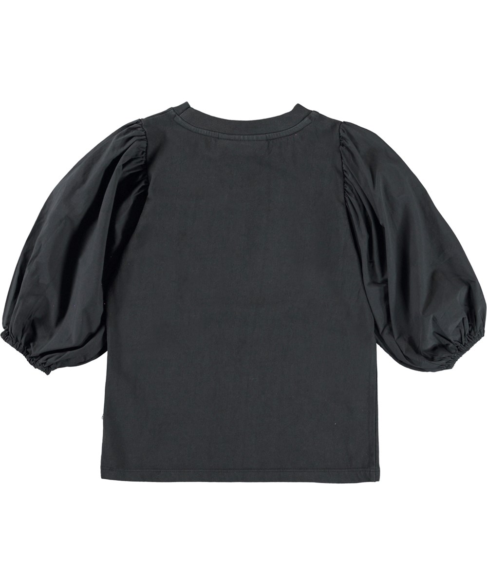 Rica - Space Grey - Grijze biologische t-shirt met pofmouwen