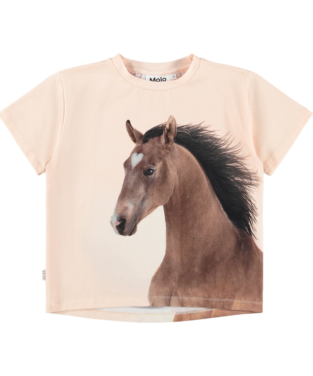 Rie - Wild Pony - Roze kinder T-shirt met paardenprint gemaakt van biologisch katoen