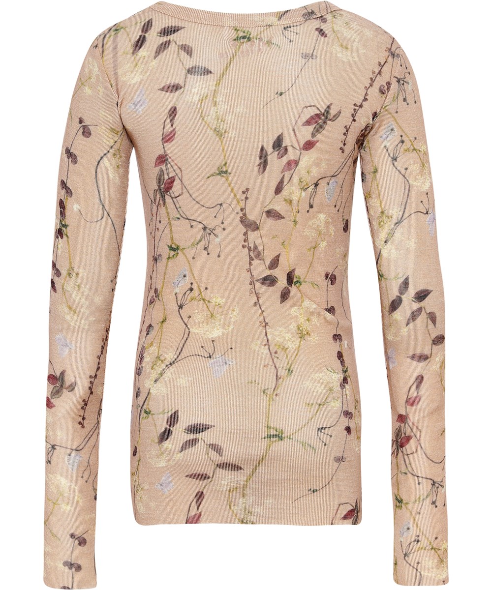 Rihanna Wool - Delicate Branches - Basis wollen top in lichtroze met bloemen