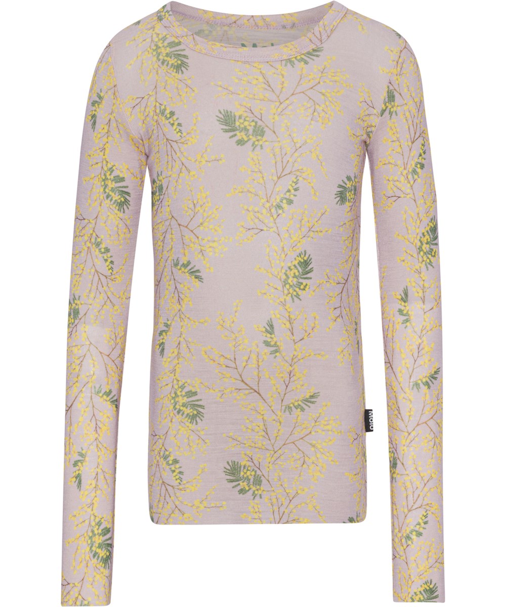 Rihanna Wool - Mimosa Wool - Lichtpaarse top in merinowol met print