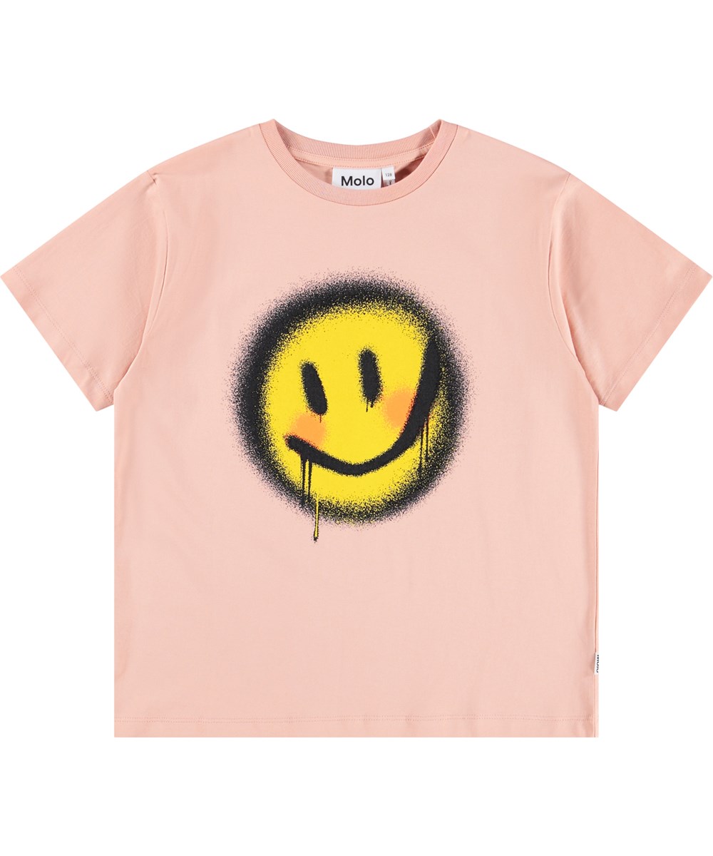 Riley - Blushing - Roze kinder t-shirt gemaakt van zacht biologisch katoen met een ribboord rond de hals.