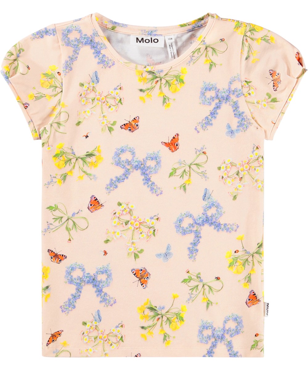 Rimona - Flowerbows - Roze kinder T-shirt gemaakt van biologisch katoen