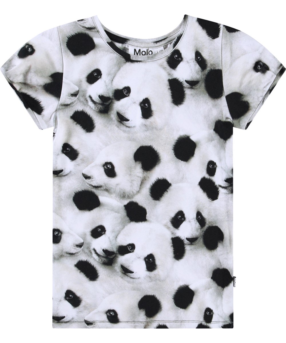 Rimona - Giant Panda - Aanlsuitend kinder t-shirt met print in zacht biologisch katoen met een ronde hals en kleine pofmouwen.