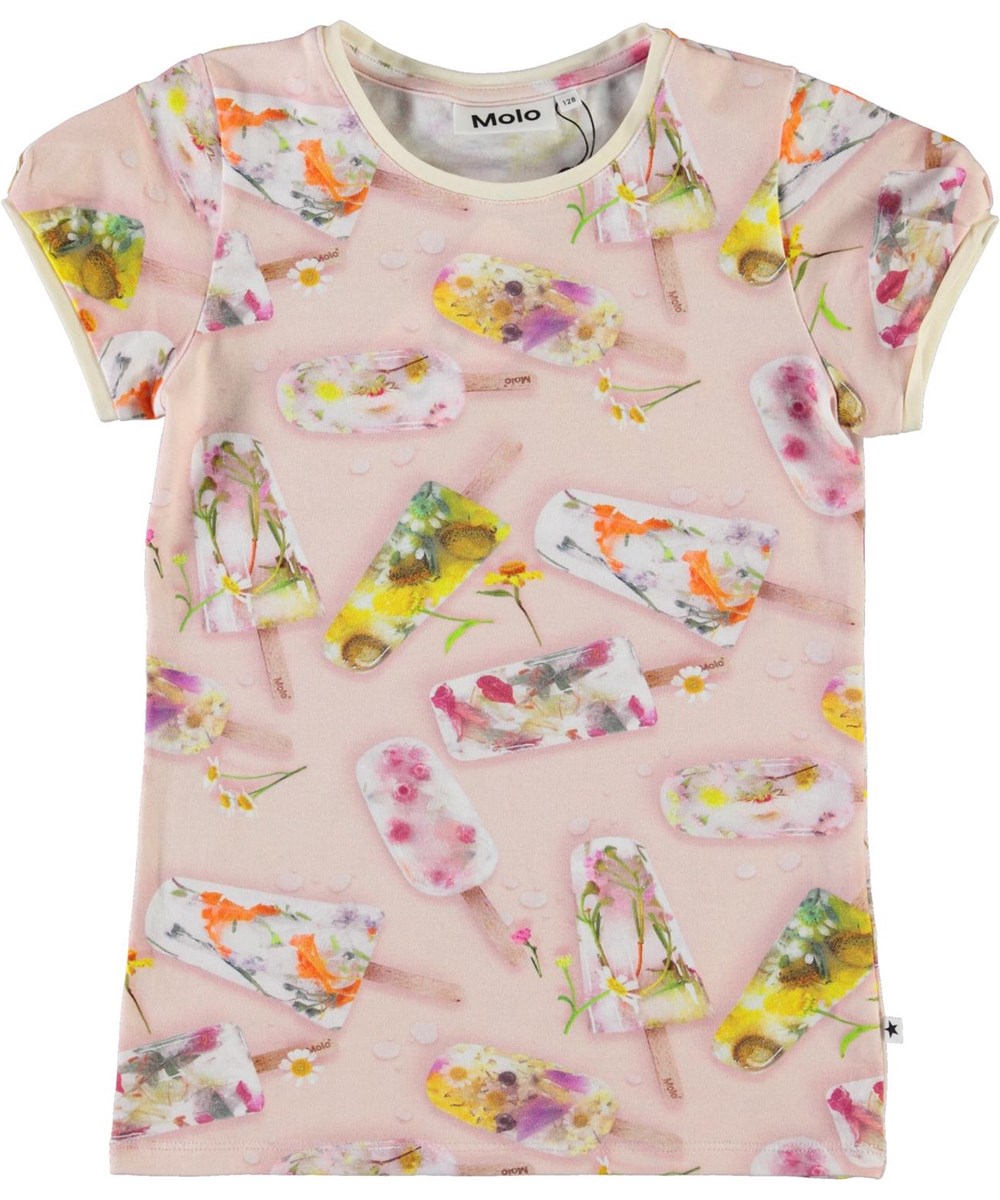 Rimona - Ice Lollies - Roze biologische t-shirt met ijsjes
