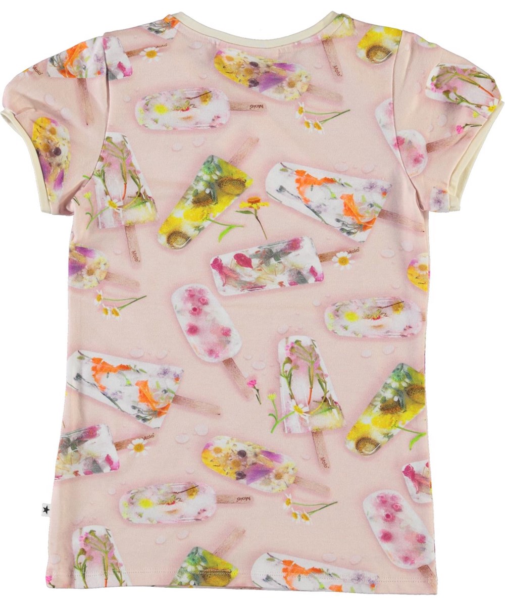 Rimona - Ice Lollies - Roze biologische t-shirt met ijsjes