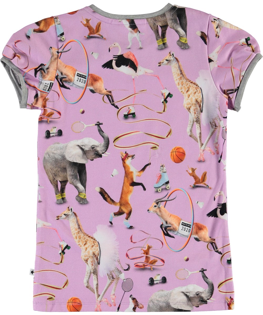 Rimona - Made For Motion - Paarse biologische t-shirt met dieren