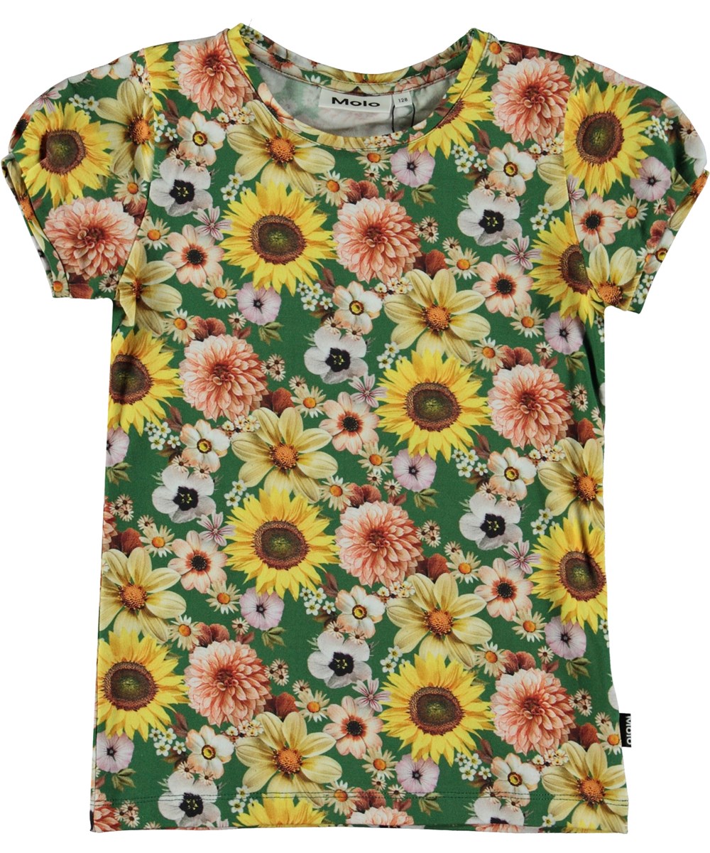 Rimona - Vintage Floral - Groene biologische t-shirt met bloemenprint