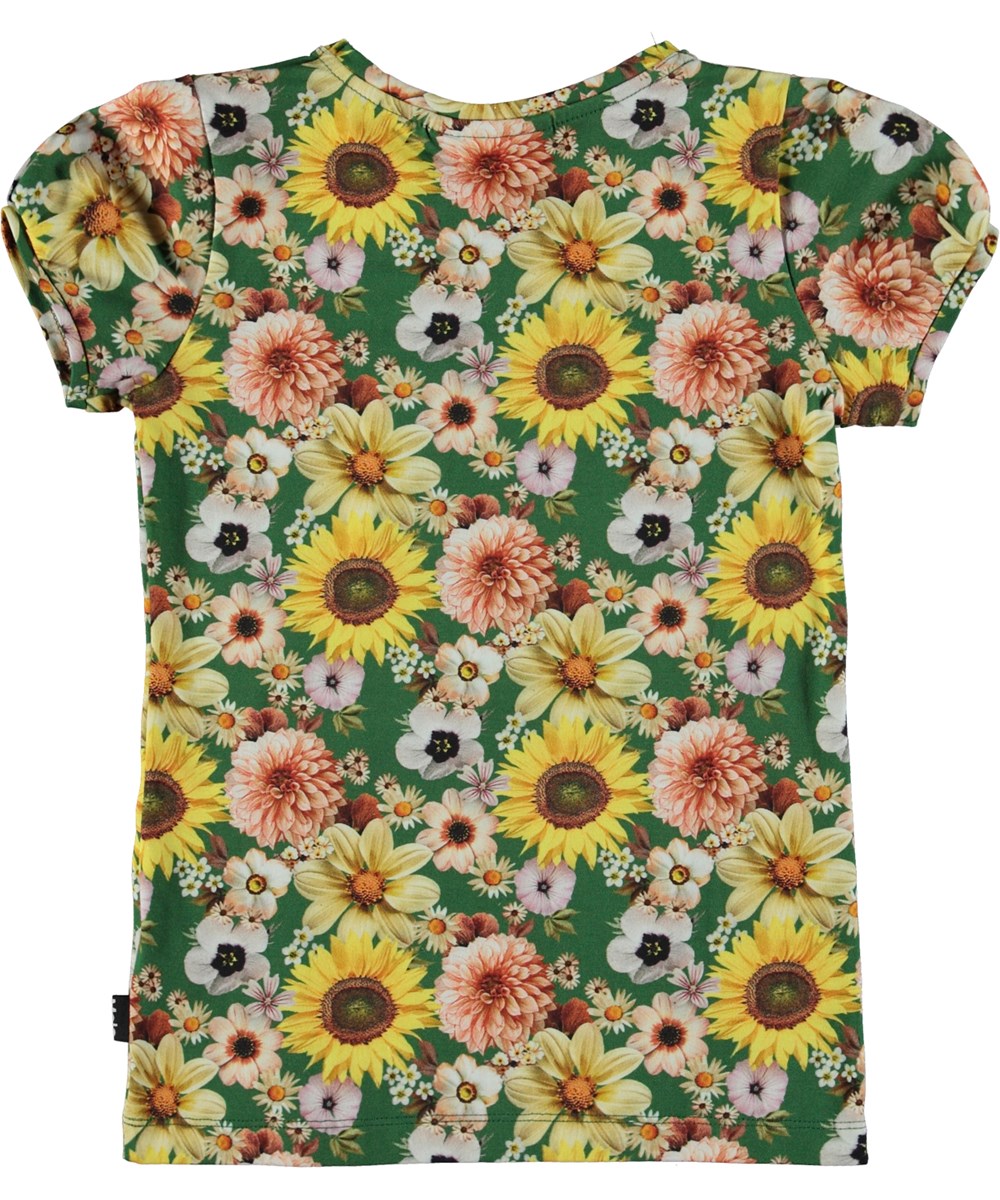 Rimona - Vintage Floral - Groene biologische t-shirt met bloemenprint