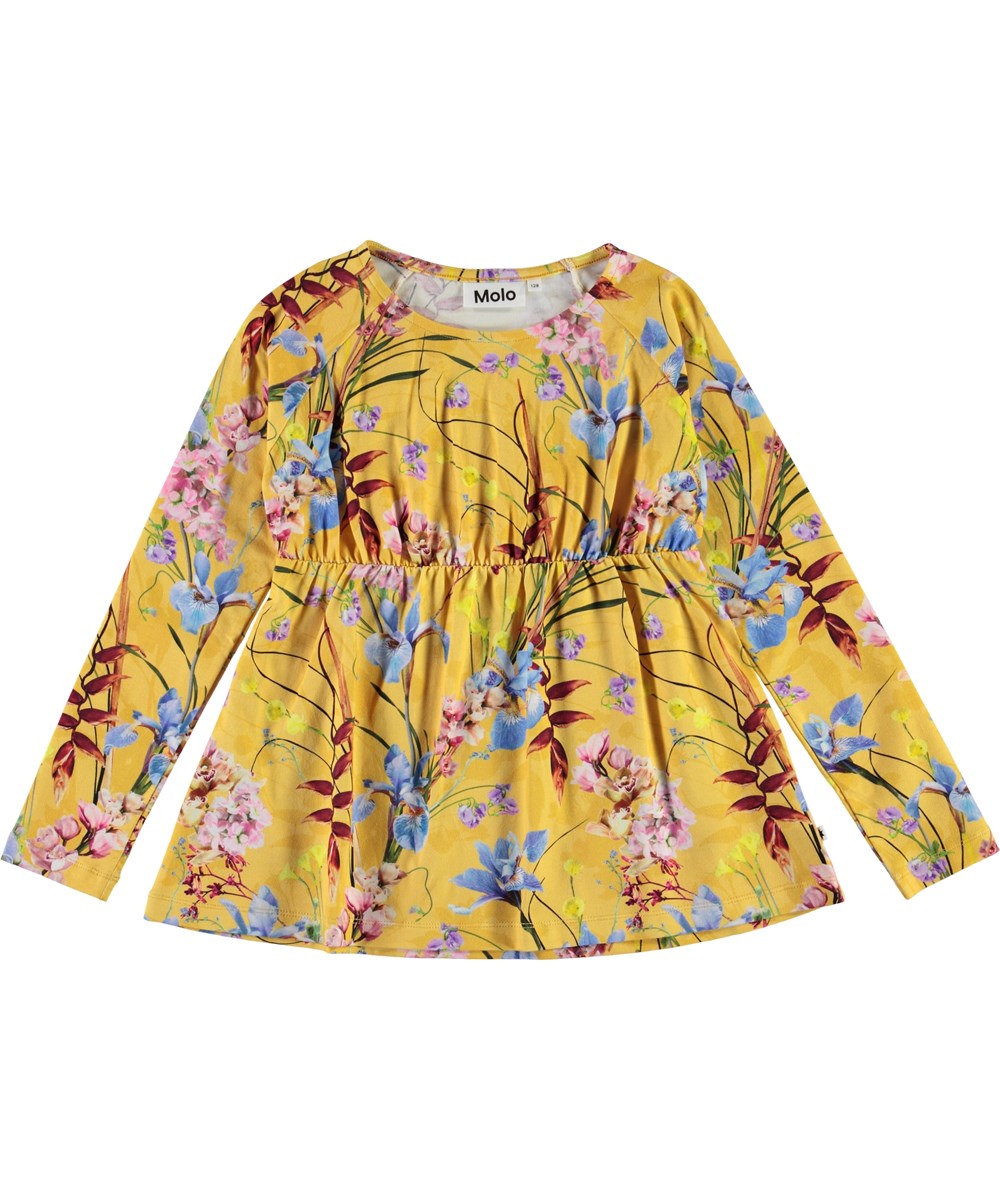 Rina - The Art Of Flowers - Gele biologische shirt met bloemen