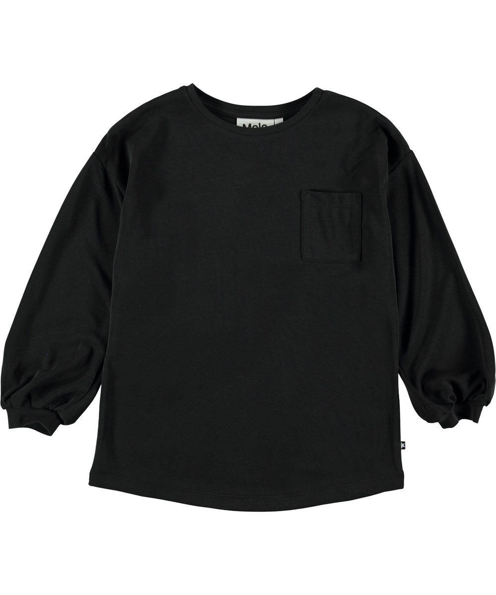 Rine - Black - Zwart shirt met pof mouwen.