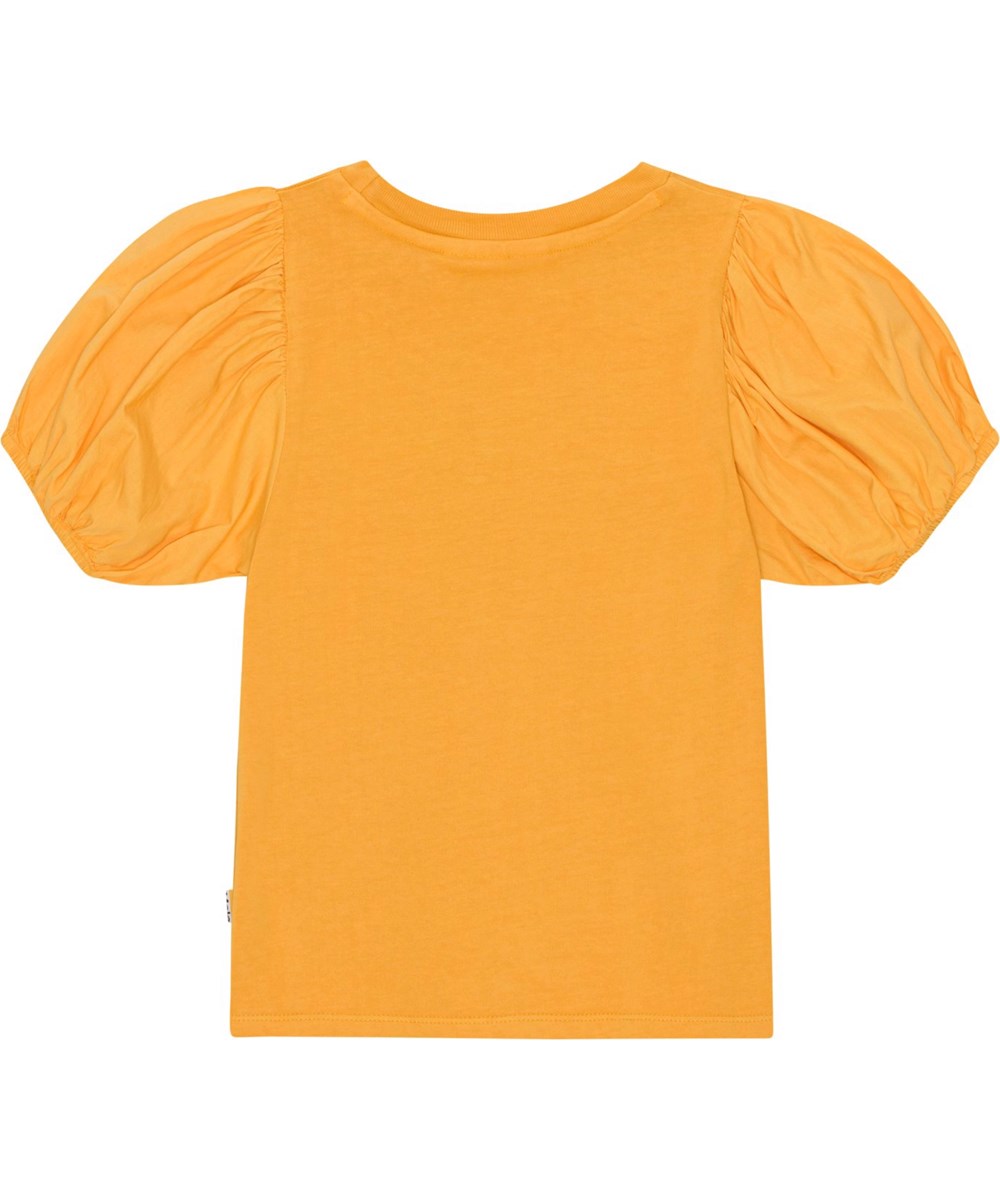 Ritta - Honey Gold - Oranje t-shirt van zachte biologische katoenen jersey met volle korte mouwen