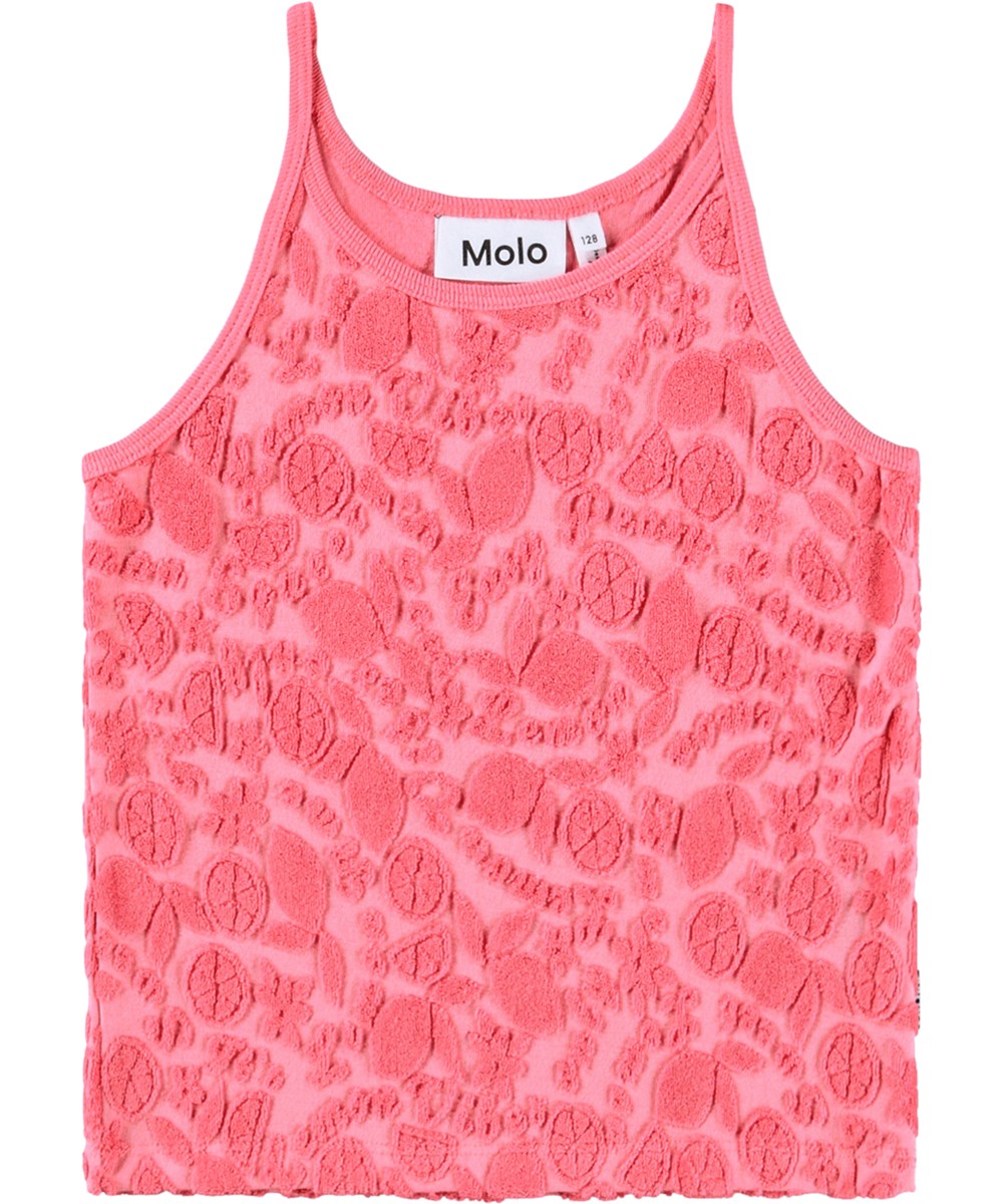 Rizi - Lemon Quotes - Roze top voor kinderen met een patroon van citrusvruchten gemaakt van katoenen badstof.