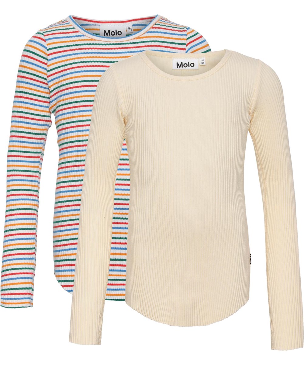 Rochelle 2-Pack - Banana Rainbow - Gele en gestreepte 2-pak biologische shirts