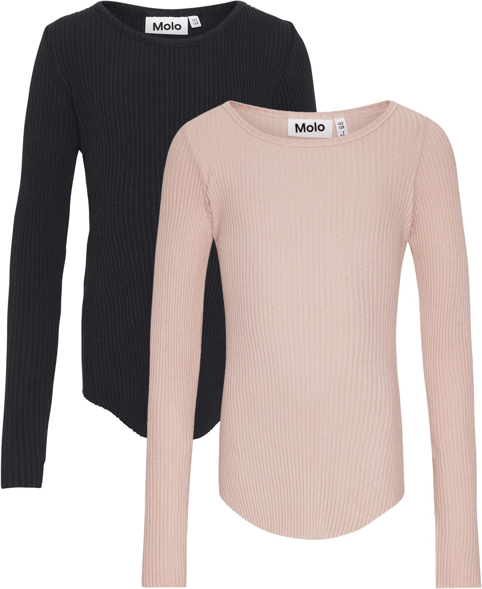 Rochelle 2-Pack - Black Blush - Duopak longsleeves van rekbaar biologisch katoenen ribstof.