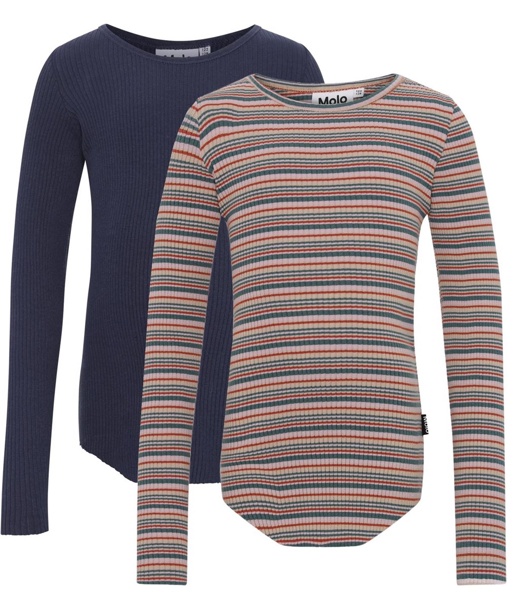 Rochelle 2-Pack - Multi Blue - Biologische 2-pak shirts in blauw en gestreept