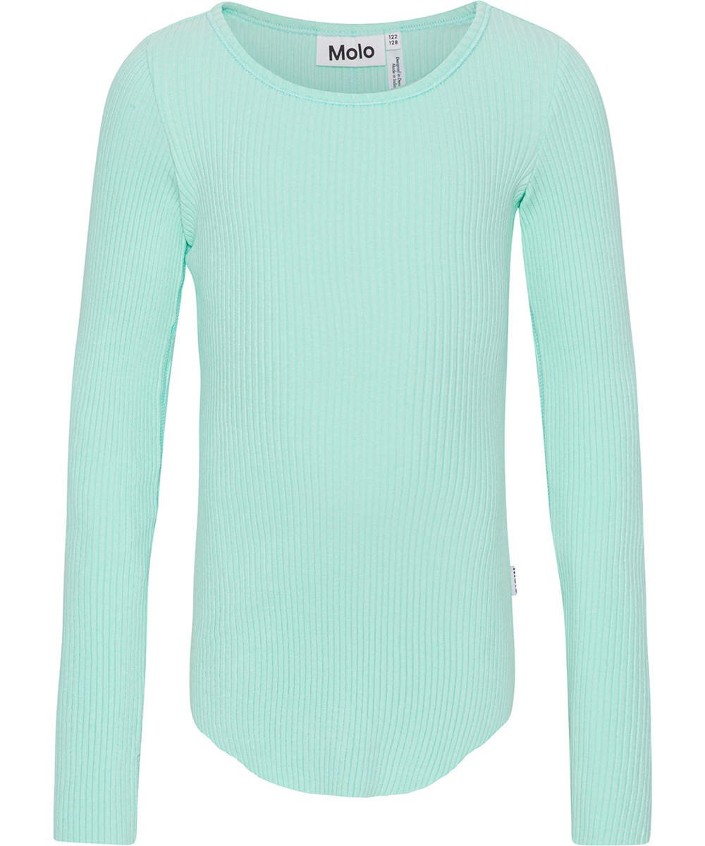 Rochelle - Cool Mint - Mintkleurige top met lange mouwen in een zacht biologisch katoen met  duurzame rib