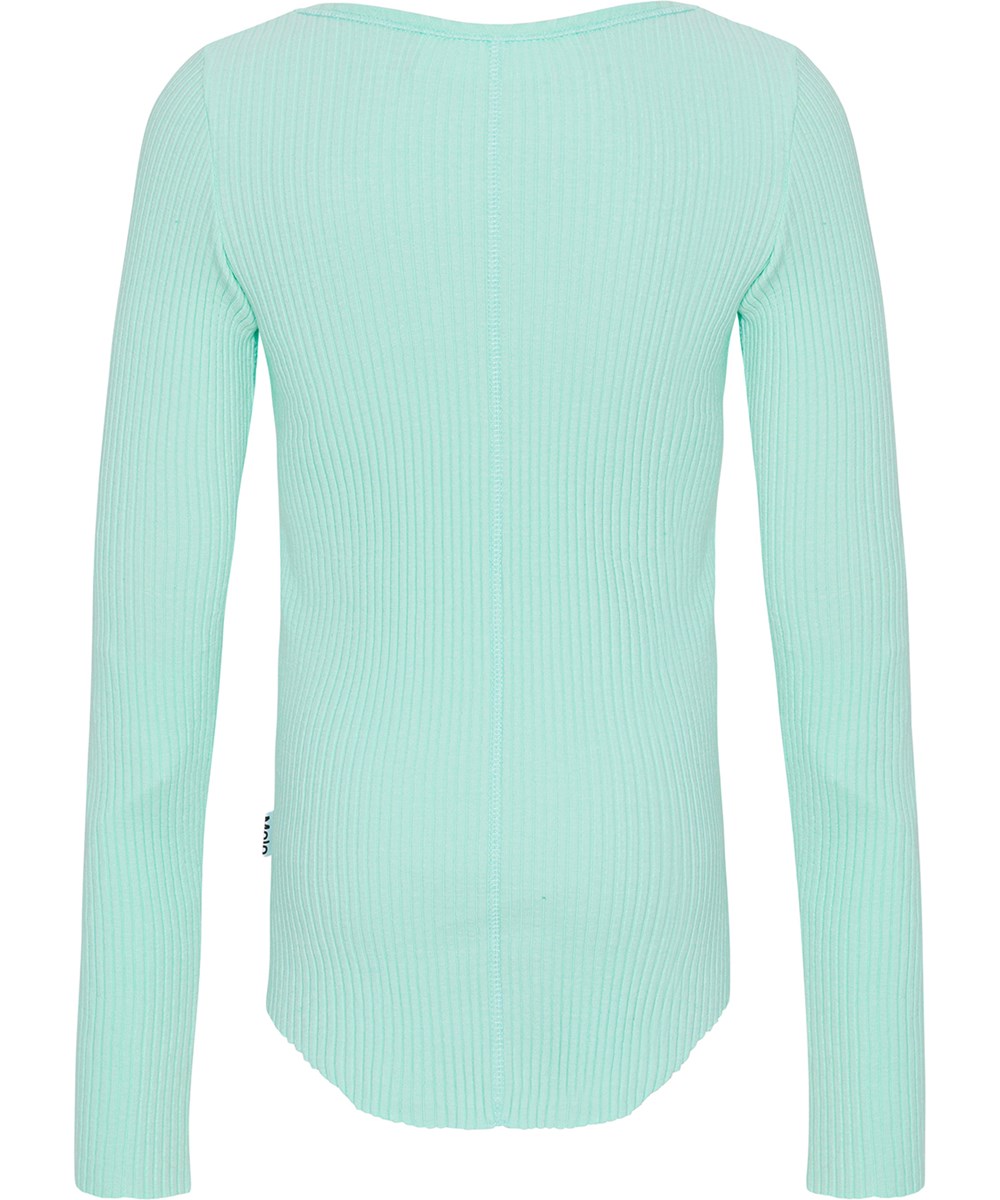 Rochelle - Cool Mint - Mintkleurige top met lange mouwen in een zacht biologisch katoen met  duurzame rib