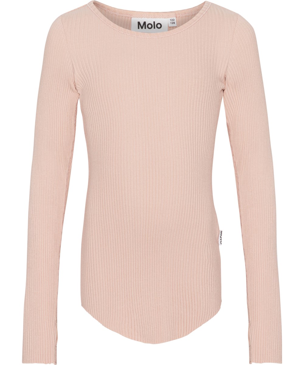 Rochelle - Powder - Biologische rib top met lange mouwen in zacht roze