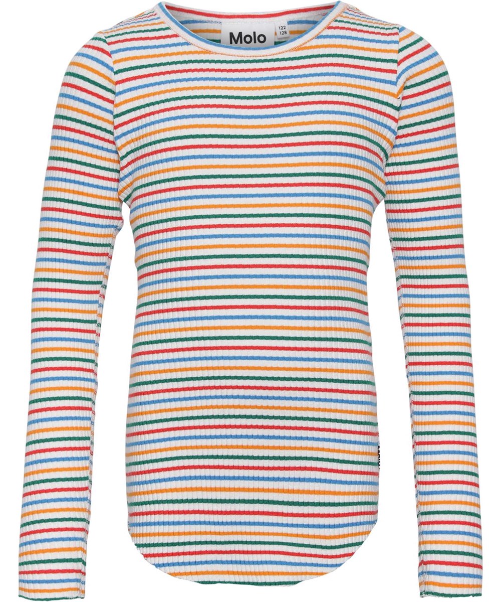 Rochelle - Fine Rainbow Stripe - Regenboog biologische rib shirt