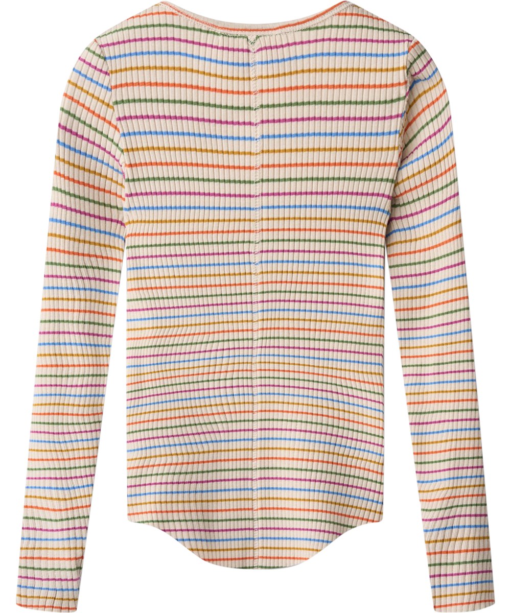 Rochelle - Sand Rainbow - Gestreepte kinder longsleeve gemaakt van biologisch katoenen rib.