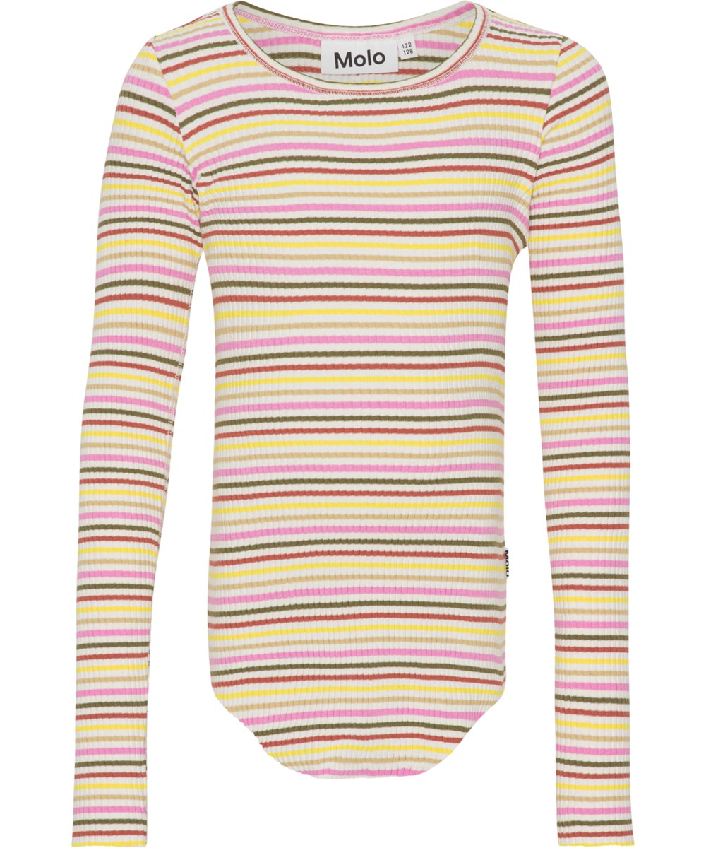 Rochelle - Wonderous Stripe - Biologische rib top met lange mouwen in veelkleurige strepen