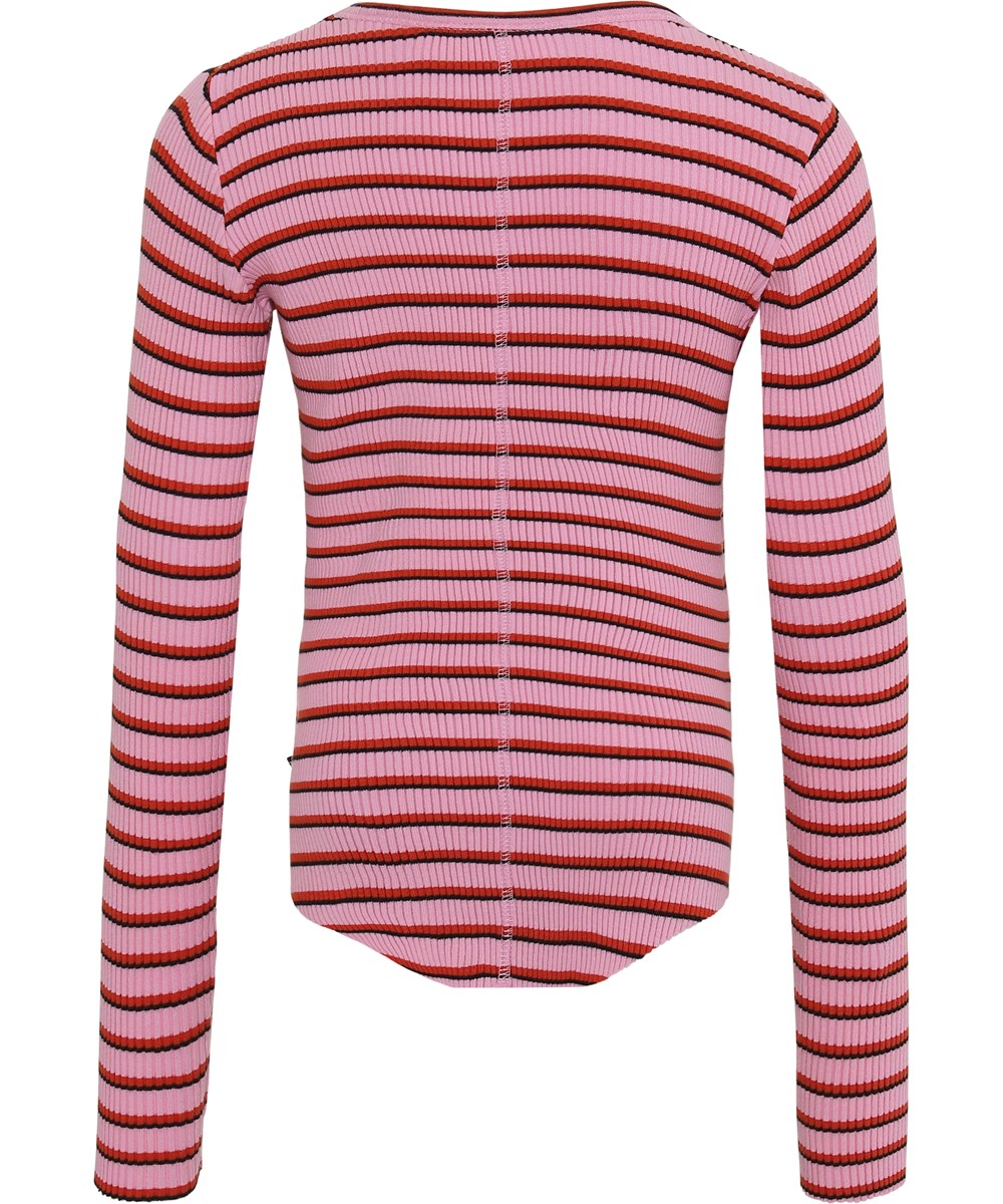 Rochelle - Pink Red Stripe - Roze en rode gestreepte biologische ribshirt