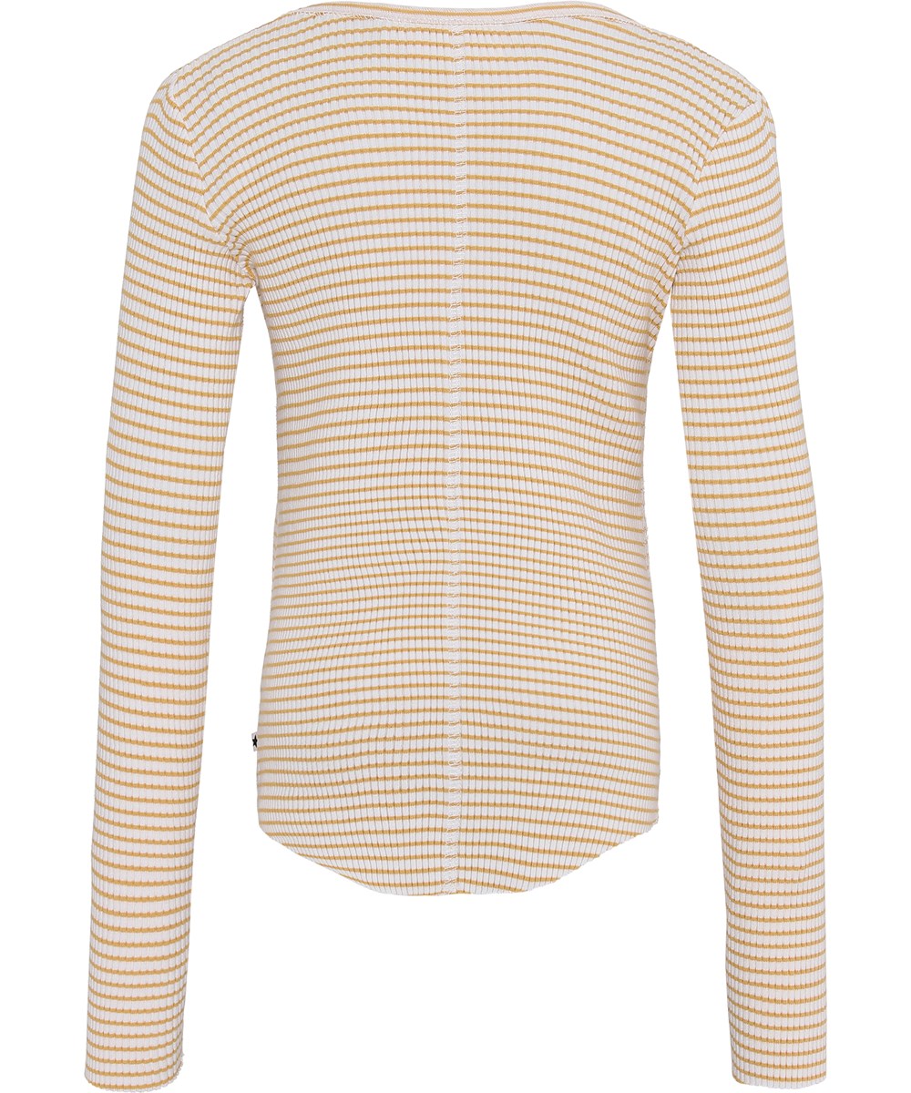 Rochelle - White Yellow Stripe - Gele gestreepte biologische ribshirt