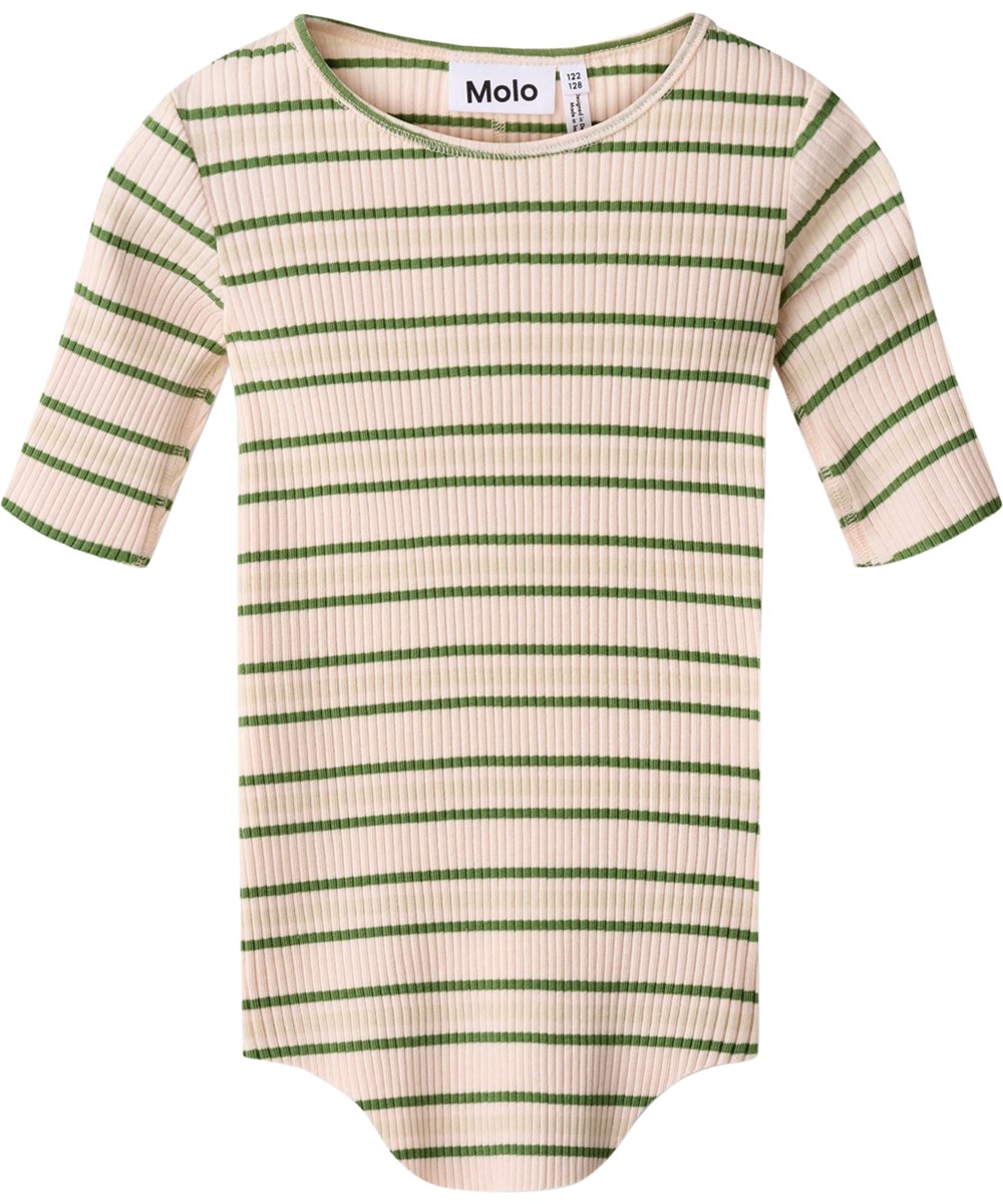 Ronelle - Cloud Green Stripe - Gestreept kinder T-shirt gemaakt van biologisch katoen