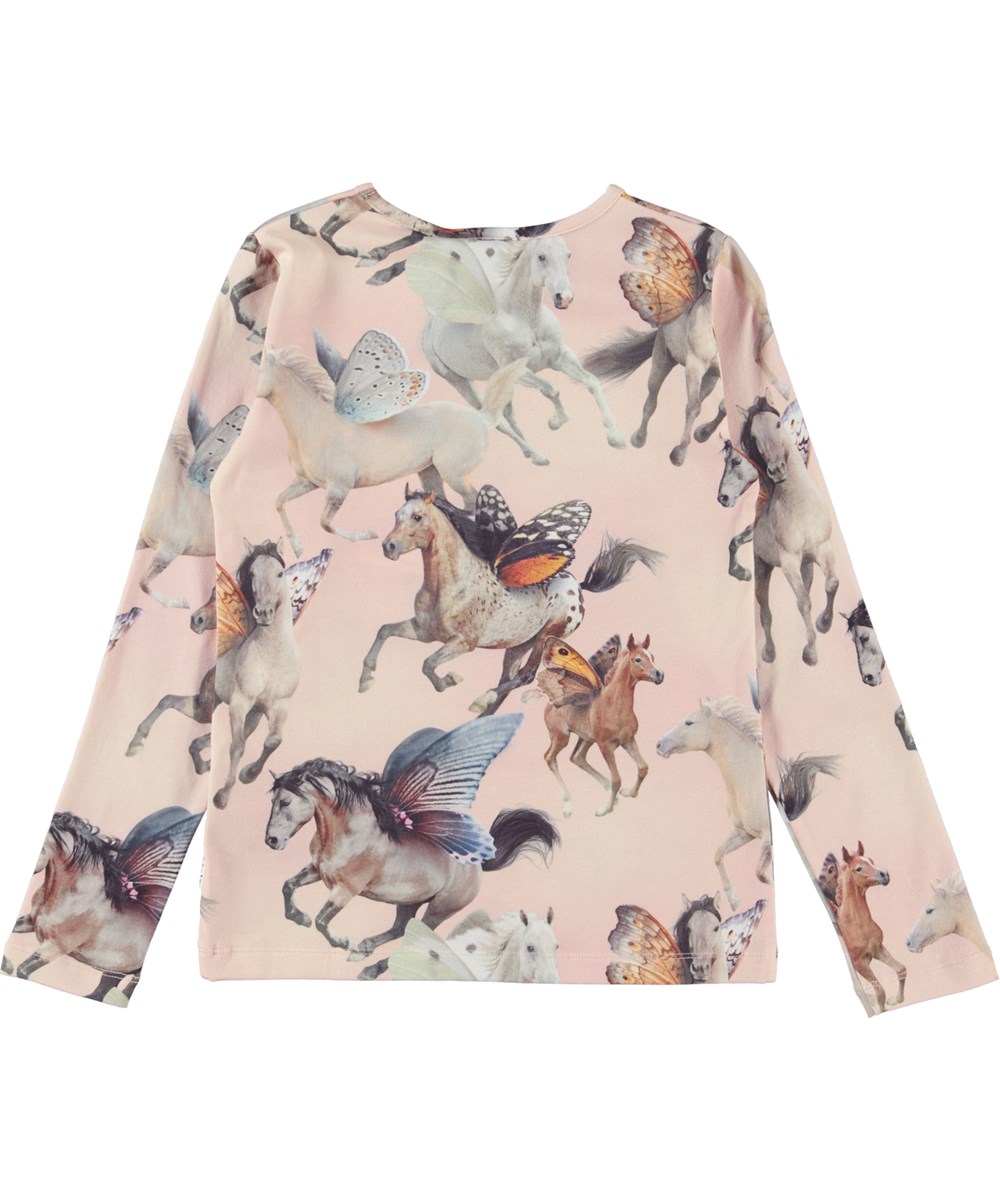 Rose - Fairy Horses - Biologische top met lange mouwen en een vliegende paardenprint