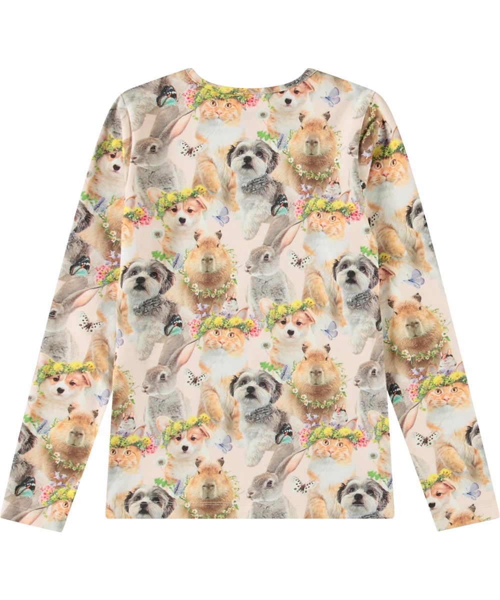 Rose - Festival Friends - Kinder longsleeve van biologisch katoen met een ronde hals en een print van leuke dieren.