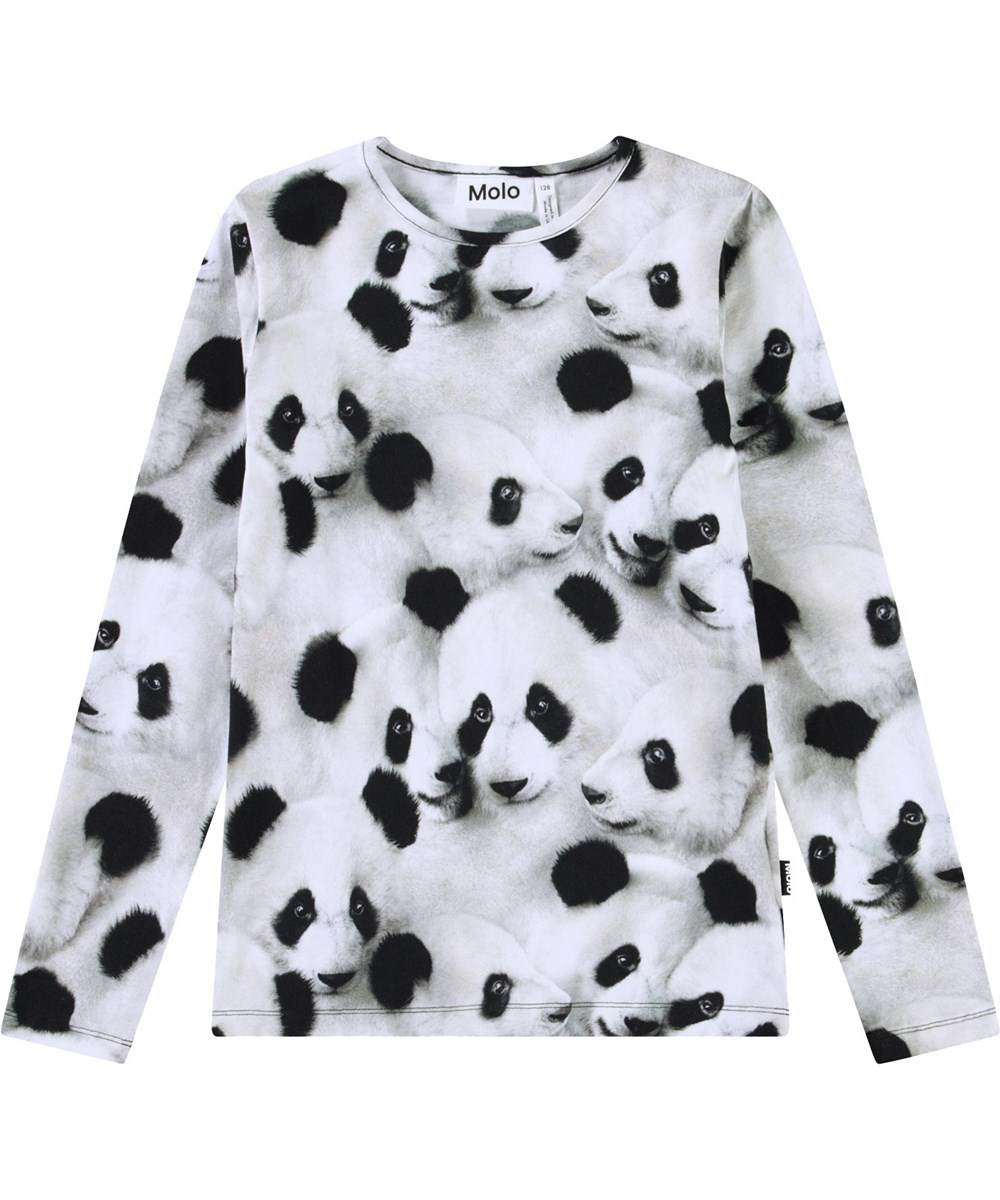 Rose - Giant Panda - Kinder longsleeve van biologisch katoen met een ronde hals en een pandaprint.