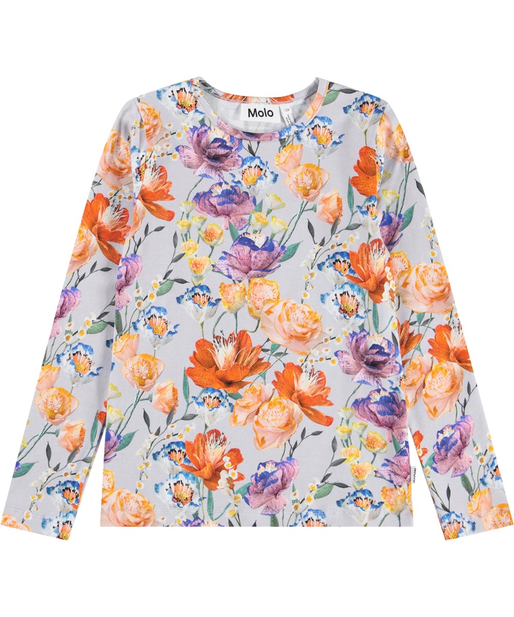 Rose - Paper Flowers - Lichtblauwe longsleeve voor kinderen gemaakt van biologisch katoen met een ronde hals en een mooie afgewerkte boord.