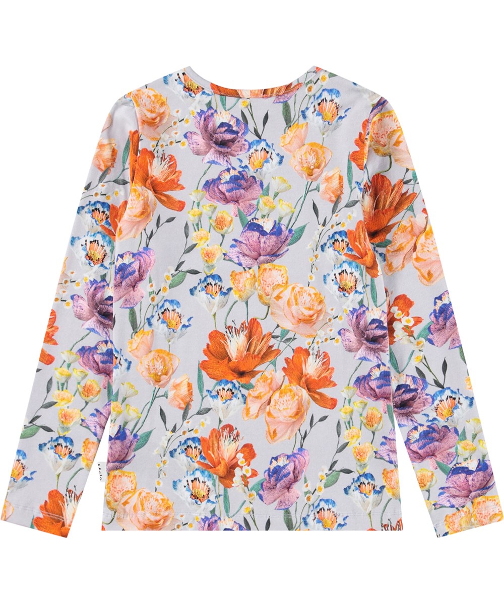 Rose - Paper Flowers - Lichtblauwe longsleeve voor kinderen gemaakt van biologisch katoen met een ronde hals en een mooie afgewerkte boord.