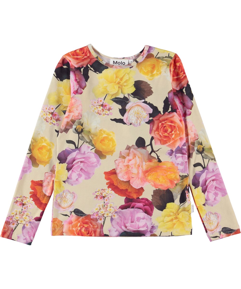Rose - Rose Garden - Biologische top met lange mouwen en lichtroze print