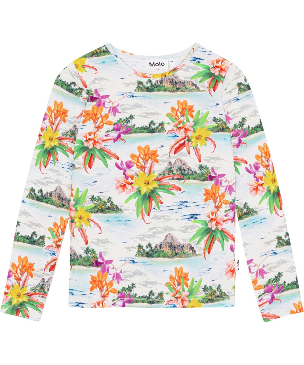 Rose - Tropical Islands - Shirt van biologisch katoen met een print van een onbewoond eiland met kleurrijke bloemen