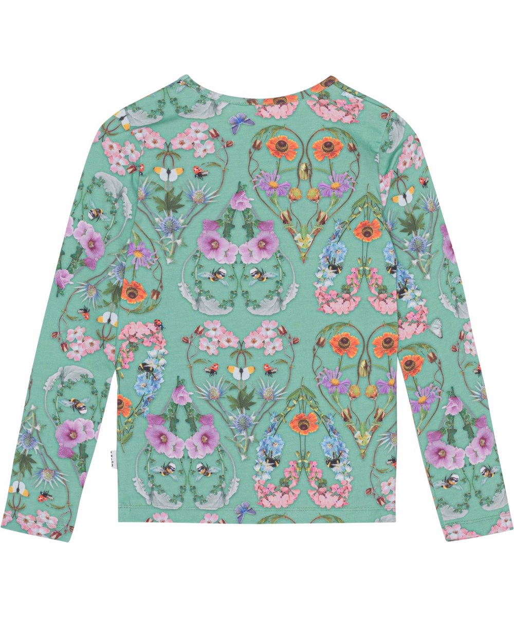 Rose - With Love - Groene shirt van biologisch katoen met een kleurrijke bloemenprint