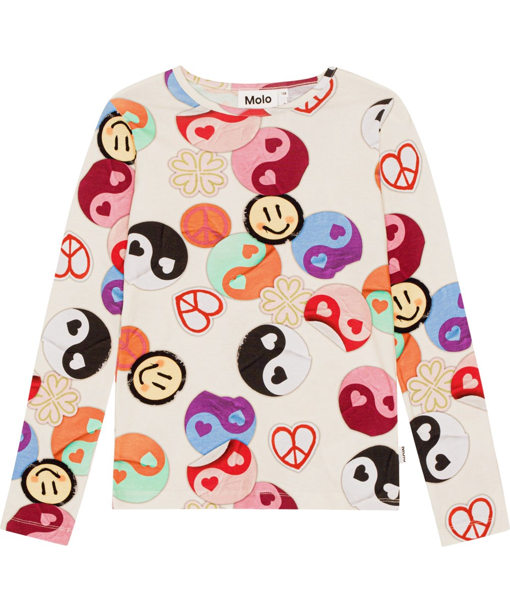 Rose - Yin Yang - Witte shirt van biologisch katoen met een print van Yin Yang symbolen