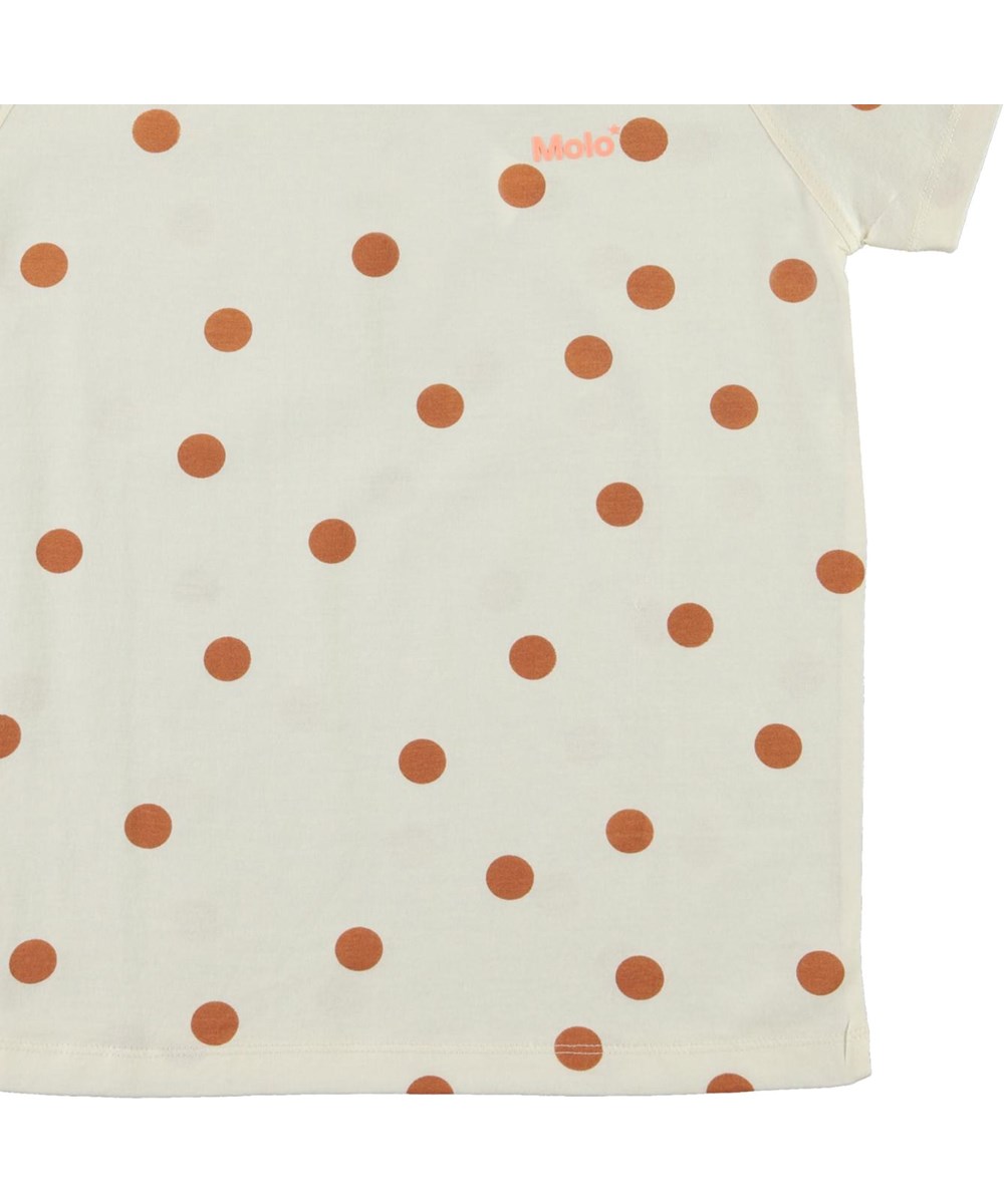 Rozalia - Autumn Dots - Beige biologische t-shirt met een bruine stippenprint