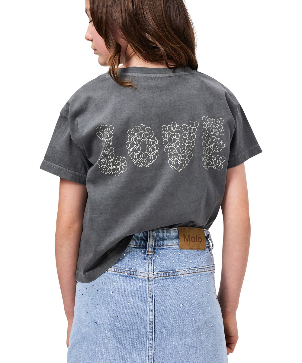 Runi - Raven - Grijs kort kinder T-shirt gemaakt van biologisch katoen