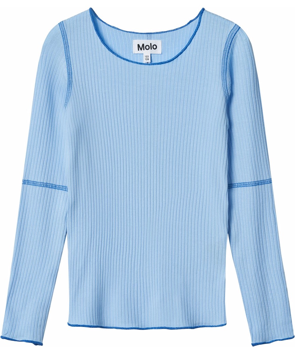 Ryba - Day Sky - Lichtblauwe aansluitende kinder longsleeve in zacht rib-viscose met ronde hals. 