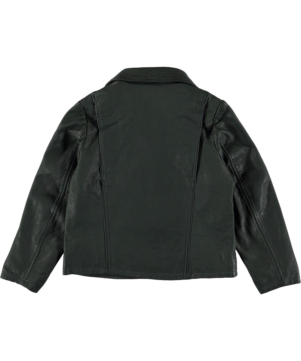 Holtti - Pine Green - Dark green leather jacket with hood.  