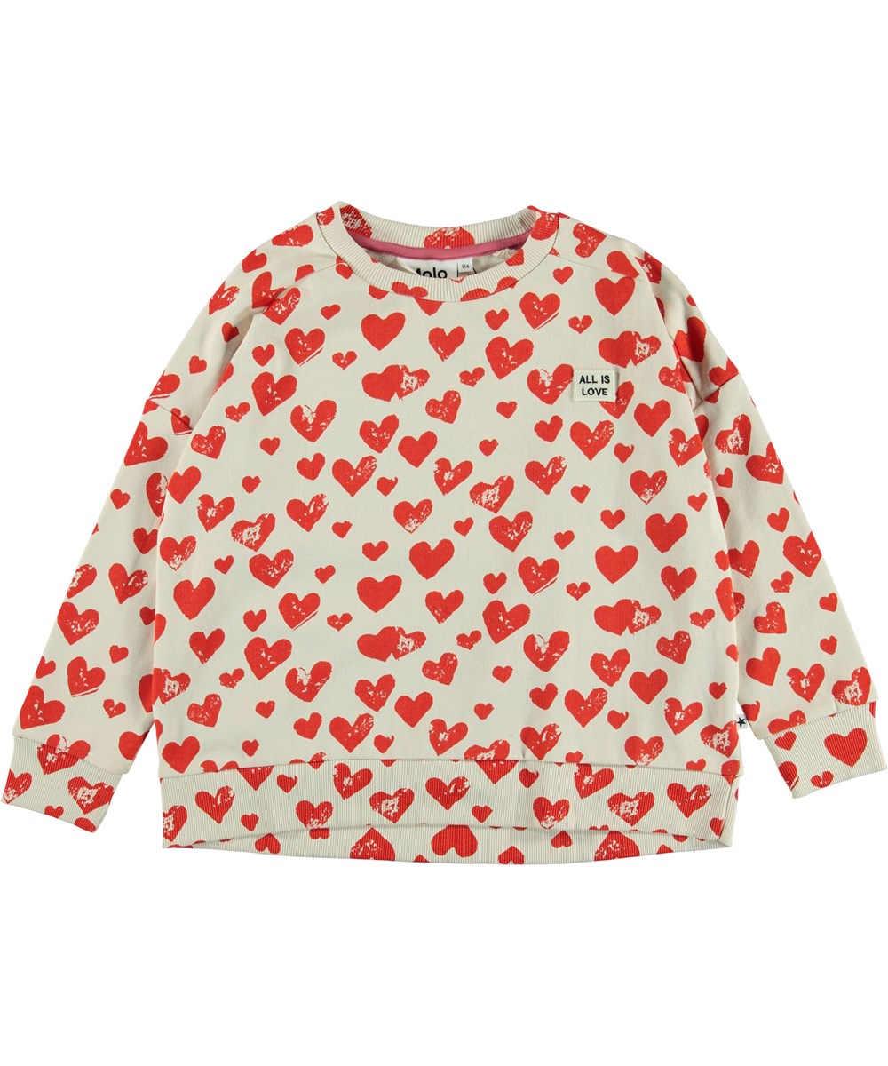 Mandy - All Is Love - Sweatshirt med røde hjerter. 